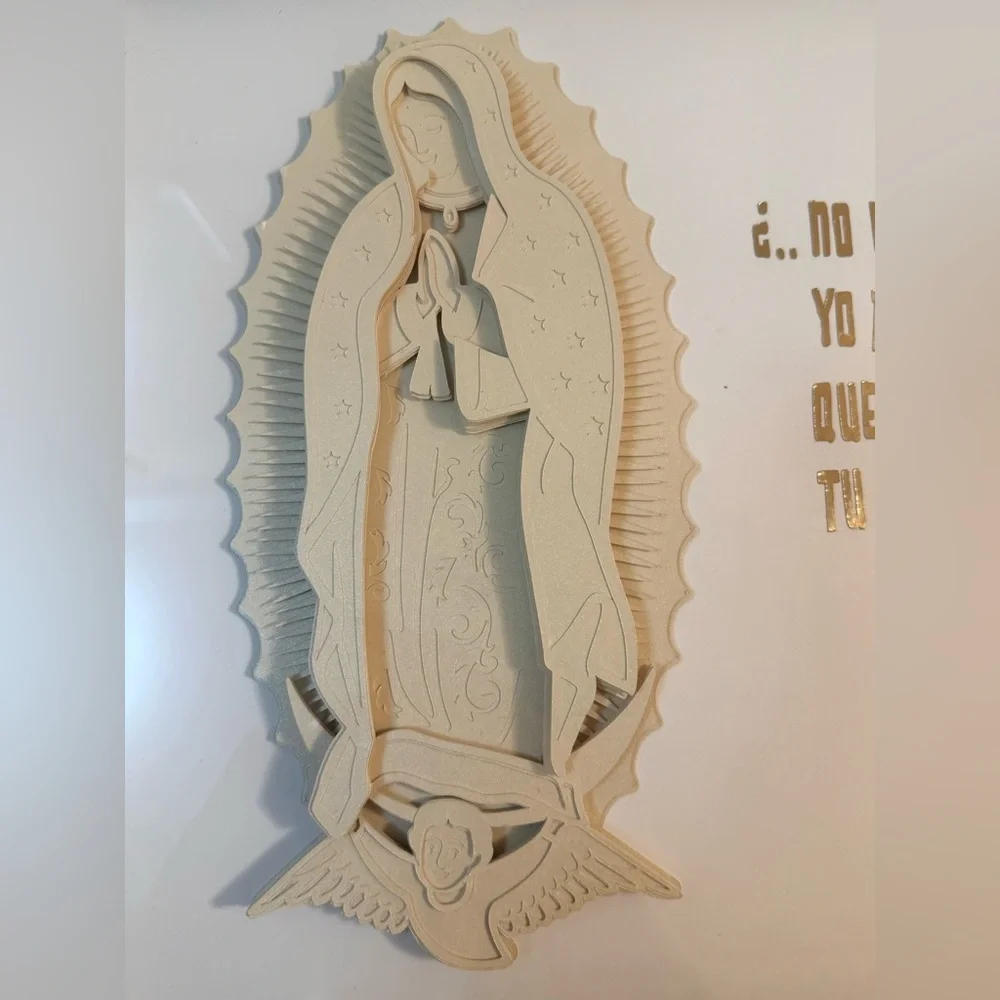 Shadow box 12x12  the Virgen de Guadalupe Framed Religious Art with Cream Figure